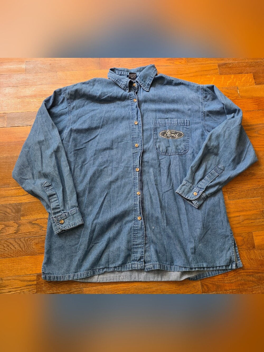 Vintage Ford Women's Blue Denim Button-Down Shirt Las Olas Retro